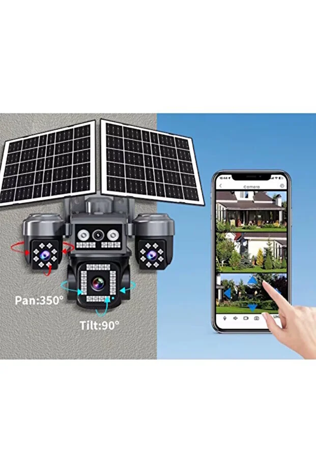 4 Kameralı E-SIM Güneş Enerjili Güvenlik Kamerası – Çift Güneş Paneli, SIM Kartlı AOV Akıllı Kamera